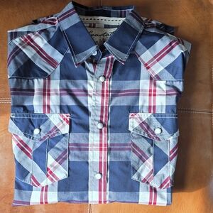 Costal Men's Navy & Red Plaid Pearl Snap Button Down Long Sleeve Size Small